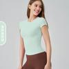 Snu Camiseta Esportiva Casual de Manga Curta com Cintura Ajustada, Justa, Respirável para Yoga, Corrida, Treino, Sensação de Nudez, Top Fitness Pode Ser Usado por Fora
