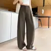 Calça de linho Tencel cor mocha de perna larga para mulheres, fina de verão, nova, cintura alta, solta, reta, com bom caimento, calça de terno