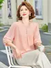 Blusa de Verão da Moda para Mães, Cor Sólida, Gola com Babados, Bordados Pesados, Camisa Elegante para Mulheres de Meia-Idade