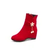 Botas de moda para mujer estilo Martin de ante, de corte bajo, con decoración de pedrería, botas casuales, botas con plataforma interior de cuña, tallas 33-43, botas de comercio exterior