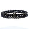 Europa y Estados Unidos nuevo brazalete de cuentas de cobre negro esmerilado de 6 mm circonita micro incrustada brazalete de Corona brazalete de pareja outlet de fábrica
