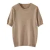 Top de punto casual de manga corta transpirable, versátil y elegante, con cuello redondo holgado y efecto adelgazante en los hombros, estampado floral para mujer