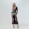 Vestido Largo de Sirena con Estampado de Flor de Calavera del Día de Muertos Mexicano