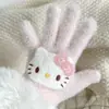 Luvas de Pelúcia Quentes Tricotadas de Cinco Dedos com Gatinho de Strass para Mulheres no Inverno, Versáteis à Prova de Frio e Vento para Ciclismo, Aconchegantes