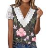 Camiseta de manga corta con cuello en V y encaje suelto para mujer, estilo independiente, de Amazon, verano 2023, estilo europeo y americano