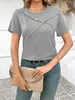 Camisetas casuales de Amazon para mujer, manga corta, transfronterizas, tops 2026, estación independiente, primavera/verano europeo y americano, color liso, en stock