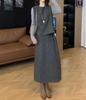 24802 Da Ai Mei Yi Yuan Otoño 2026 Nuevo Simple Camiseta Básica de Manga Larga con Chaleco y Falda Ropa para Mujer