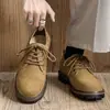 Botas de Trabajo Retro para Hombre de Ante Otoño Invierno Nuevo Estilo Moda Tendencia Caña Baja con Cordones Suela Gruesa Antideslizantes Zapatos de Piel