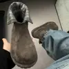 Versão em Couro Bovino~Couro Fosco Outono/Inverno Novo Bico Redondo Salto Grosso Botas de Cano Curto Moda Feminina Versátil Dobrável em Dois Sentidos Botas Martin