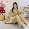 Pijama mikko para mujer para primavera y otoño, conjunto de gasa de algodón nube de manga larga y pantalón largo, lindo conjunto de ropa de casa de verano estilo japonés
