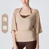 Ropa de Yoga para Fitness para Mujer Moda Suelta Fluida Camiseta de Manga Corta Ceñidor de Cintura Estilo Perezoso Top Cubrebásico Ropa de Abrigo Diaria para Mujer