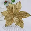 Decoraciones navideñas, flores artificiales con borde brillante, flores navideñas en colores rosa, rojo, amarillo, verde y champán, flores artificiales montadas en tallo