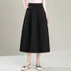 Falda Sencilla de Color Sólido Línea A Media Falda Mujer 2026 Otoño Invierno Nueva Cintura Alta Adelgazante Falda Botón Elegante Suelta Falda Paraguas
