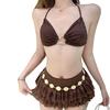 2025 Nuevo Ins Sexy Color Café Maillard Falda Dividida Bikini Traje de Baño de Tres Piezas Chica Sexy Chica de Playa
