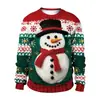 Ropa Navideña Comercio Exterior Transfronterizo Estilo Nuevo Muñeco de Nieve Árbol de Navidad Patrón de Suéter Imitado Impresión Digital 3D Sudadera de Cuello Redondo