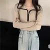 Suéter de Punto con Bloques de Color y Solapa Media Cremallera para Mujer Otoño Invierno Base Delgado Moda para Mujer