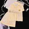 Pijama de Verão para Meninas, Conjunto de Pijama Cardigan de Algodão Nuvem de Manga Curta para Meninas, Conjunto de Roupa de Casa para Crianças Maiores