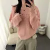 Tricô com Gola Redonda Bordado Floral Feminino 2026 Outono/Inverno Novo Estilo Preguiçoso Solto Suéter Top Macio Fino