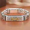 Pulseira Masculina Retro Tendência Huixiang Joia de Mão Criativa Personalizada Tendência Padrão Vajra Paz Corrente Venda Direta da Fábrica