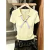 Camiseta de Punto de Manga Corta con Cuello Polo y Diseño Inspirado en Pañuelo de Seda para Mujer, Nuevo Estilo de Verano, Top Versátil de Manga Corta 12037
