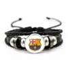 Logos de los Equipos de las Cinco Ligas Principales del Fútbol Europeo Tejidos en una Pulsera, Accesorio de Mano de Cuero Multicapa Estilo Punk del Paris Saint-Germain