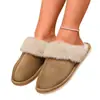 Pantuflas de felpa para mujer para otoño e invierno, zapatos cálidos antideslizantes para el hogar, pantuflas de algodón de punta cerrada, estilo de pareja, suela gruesa
