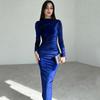 Amazon Ropa de Mujer 2026 Otoño/Invierno Nueva Moda Color Sólido Corte Ajustado Fruncido Cuello Redondo Manga Larga Vestido de Gala para Exportación