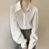 Camisa plisada de manga larga retro coreana para mujer, temporada Primavera y Otoño 2026, blusa elegante con cuello estilo francés para mujer