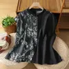 Camisa Delgada de Algodón y Lino con Cuello Alto para Mujer 2026, Top Artístico Asimétrico de Manga Media Suelto de Talla Grande para Verano