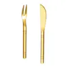 Conjunto de Faca e Garfo para Bolo Lunar de Aço Inoxidável Hotel Restaurante Garfo de Frutas Dourado Garfo de Dois Dentes Garfo Pequeno para Bolo Sobremesa