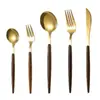 Acero Inoxidable 304 Vajilla para Comida Occidental Portuguesa Vajilla con Textura de Madera Japonesa Cuchillo, Tenedor y Cuchara con Mango de Imitación Madera Juego de Vajilla