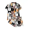 2026 Novo Cardigã de Seda Leite Transfronteiriço Pijama Estampado Shorts de Manga Curta Feminino Conjunto de Roupa para Casa Transfronteiriça Atacado