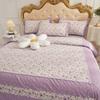 Explosiones de Tesoros Estilo Coreano Pastoral Floral Pequeño Juego de Cuatro Piezas Algodón Engrosado Amigable con la Piel Cepillado Sábana para Cama Individual y Doble Funda de Edredón para Dormitorio