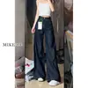 Jeans Azules Oscuros de Pierna Ancha para Mujer en Otoño e Invierno Forrados de Felpa y Engrosados Talla Grande para Gorditas Ajuste Holgado Adelgazante Pantalones Rectos de Corte A con Caída