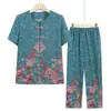 Camisa de manga corta para mujeres mayores, atuendo de verano para abuela, elegante traje de dos piezas para madres de mediana edad de 60 años, camisa para damas