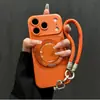 Lanyard con Soporte Plegable Compatible con Funda de Teléfono Apple 18pm iphone16 Textura de Cuero 17 Silicona 15 Color Sólido 14 Cobertura Total