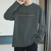 Camiseta de Manga Larga de Algodón Puro de Peso Pesado 260g para Hombre, Camiseta de Algodón Suelta para Capa Interior de Otoño e Invierno, Camiseta con Estampado de Cuello Redondo, Abrigo de Otoño