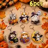 Set de 6 llaveros lindos de animales de Halloween transfronterizos con colgantes acrílicos de gato, corgi, conejo y erizo