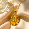 Flor de Areia Dourada Floresce Vê Buda Flor de Lótus Colar de Virada de Sorte Novo Estilo Sentido de Alto Padrão Flor de Lótus Tridimensional Pequeno Pingente de Buda Presente para Namorada