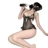 Body de Renda Sexy com Amarração no Pescoço Enxi, Abertura na Virilha, Pijama Sedutor para Interesse Sexual, Não Precisa Tirar, Nádegas Expostas qqny
