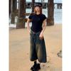 Shorts Jeans Cropped Plus Size para Mulheres, Verão, Estilo Americano Vintage, Soltos, Emagrecedores, Cintura Alta, Perna Reta, Perna Larga, Shorts Midi