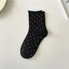 Calcetines de Algodón para Mujer, Estilo Japonés, Otoño e Invierno, Versátiles, Borde Enrollado, Lunares, Media Pantorrilla, Cómodos, Transpirables, Holgados, Venta al por Mayor
