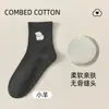 Meias femininas sem costura para primavera e outono, meias de cano médio com estampa fofa de filhote em veludo, meias de algodão de cor sólida, absorventes de suor e resistentes a odores, meias curtas estilo universitário