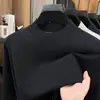 Nuevo suéter de punto fino para hombre de manga larga, color liso de otoño, cuello semi-alto, ajuste slim, tejido de punto moderno y casual para hombre