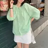 Camisa lnto verde para mujer 2026 nuevo verano estilo coreano hermosa y elegante holgada fina manga de farol top blusa