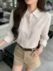 Diario del Latido del Corazón: Camisa de lino a rayas bordada, camisa de manga larga holgada para mujer con cuello