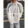 Sudadera con capucha de punto tipo cárdigan con cremallera y cuello alto deportivo retro americano para hombre y mujer, primavera y otoño, para pareja, holgada, con retazos de rayas, chaqueta moderna