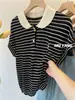 Conejito Bordado, Suéter de Punto Delgado de Seda Helada para Verano, Cuello Polo de Muñeco, Manga Corta, No Abrigado