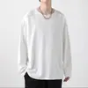 [Envio Rápido] Camiseta de manga comprida pesada 220g, camada base unissex para primavera e outono, cor sólida, branca, corte solto, gola redonda