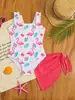Bikini de dos piezas para niña más vendido transfronterizo con tirantes de volantes, estampado de flamenco y falda corta de tul para vacaciones en la playa